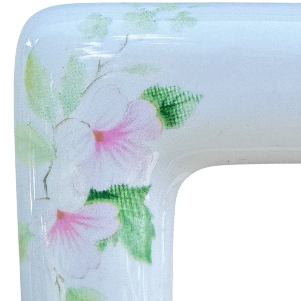 Vintage White Ceramic Picture Frame Pink Hibiscus Floral 4x6 Tabletop Decor